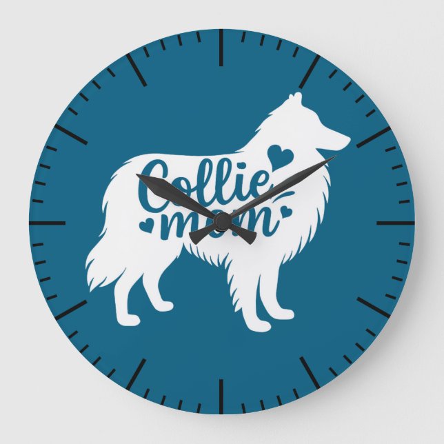 Reloj Redondo Grande Rough Collie Mom (Anverso)