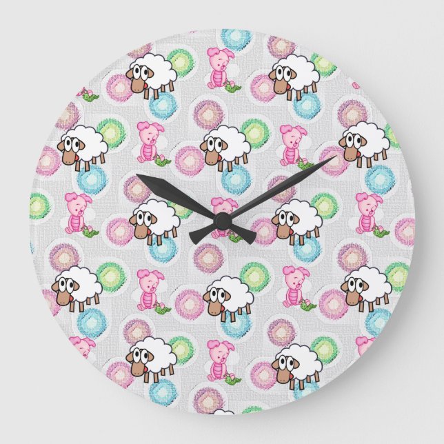Reloj Redondo Grande Round Clock Pig Sheep (Anverso)
