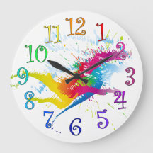 Round clock splashes of paint and colorful numbers