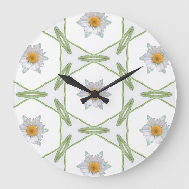 Reloj Redondo Grande Round Wall Clock - Geometric Daisy Design (Anverso)