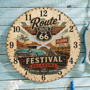 Reloj Redondo Grande Route 66 Festival Oklahoma Vintage Road Trip