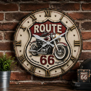 Reloj Redondo Grande Route 66 Motorcycle American Highway Biker Decor