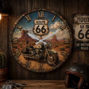 Reloj Redondo Grande Route 66 Motorcycle Vintage Desert Highway Biker