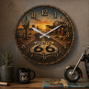 Reloj Redondo Grande Route 66 Vintage American Road Trip 