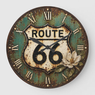 Reloj Redondo Grande Route 66 Vintage Americana Rustic Highway Sign