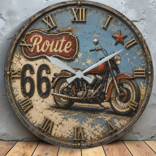 Reloj Redondo Grande Route 66 Vintage Motorcycle Retro American Highway