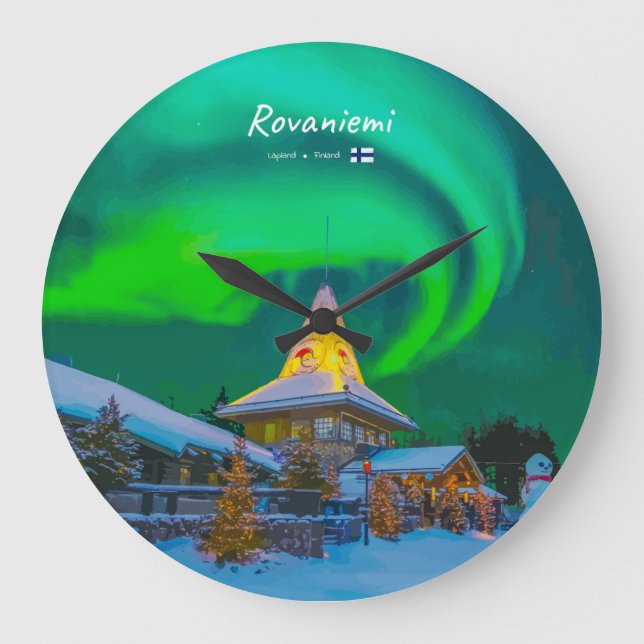 Reloj Redondo Grande Rovaniemi, Finlandia - Aurora Mágica (Anverso)