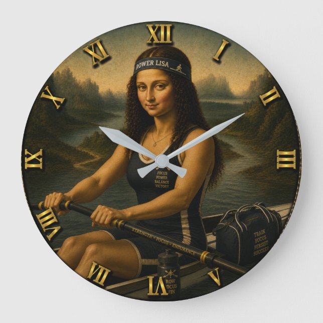 Reloj Redondo Grande Rowing Funny Mona Lisa Rower Gift for Crew  (Anverso)