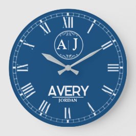 Reloj Redondo Grande Royal Blue White Leather Custom Monogram Classic