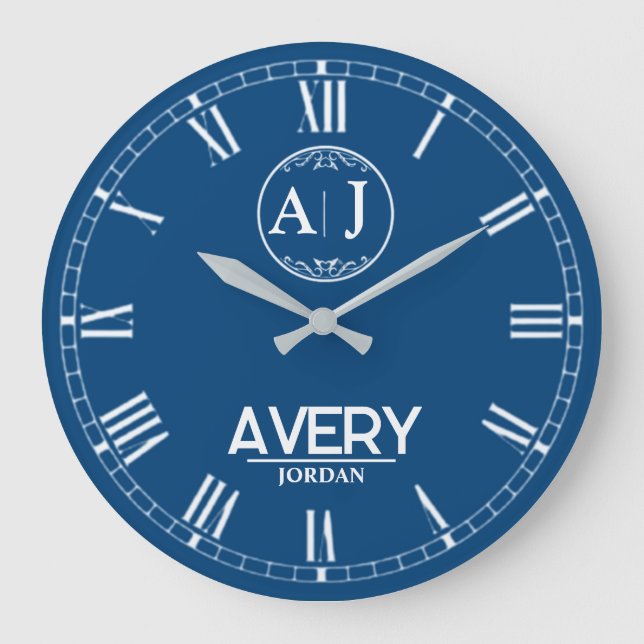 Reloj Redondo Grande Royal Blue White Leather Custom Monogram Classic  (Anverso)