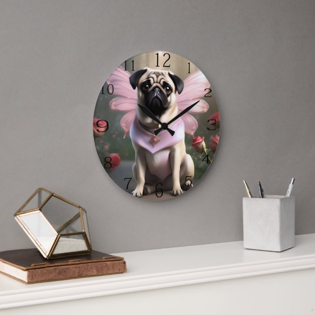 Reloj Redondo Grande Royal Pug: El hada princesa de los reinos encantad (Oficina)