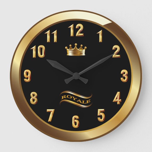 Reloj Redondo Grande Royale Crown Classic ~ Oro en negro ~ Único ~ ~ (Anverso)