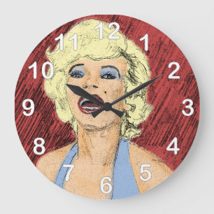 Reloj Redondo Grande Rubia de los años 50 con vestido azul
