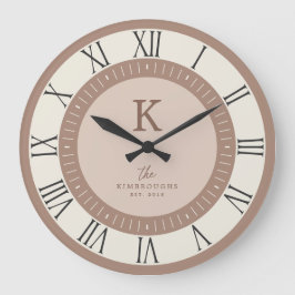 Reloj Redondo Grande Rubor Cremoso Marrón Elegante Moderno Monograma Fa