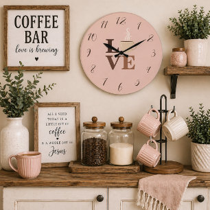 Reloj Redondo Grande Rubor Rosa Café Amor Romántico