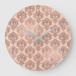 Reloj Redondo Grande Rubor Rosa Dorado Rosa Glamour Moderno Damask