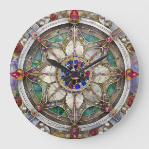 Reloj Redondo Grande Ruby, Amethyst, Sapphire y Pearl Mandala