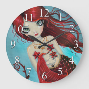Reloj Redondo Grande Ruby Mermaid Fantasy Art Wall Clock