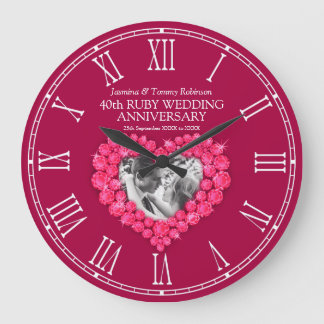 Reloj Redondo Grande Ruby rojo foto corazón 40 aniversario boda