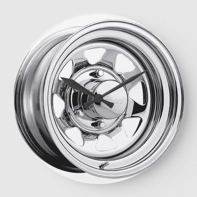Reloj Redondo Grande Rueda cromada brillante (Anverso)