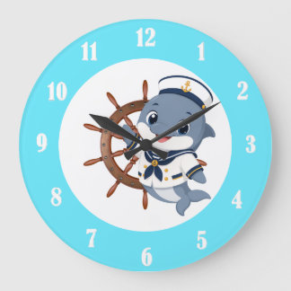 Reloj Redondo Grande Rueda de timón-delfín