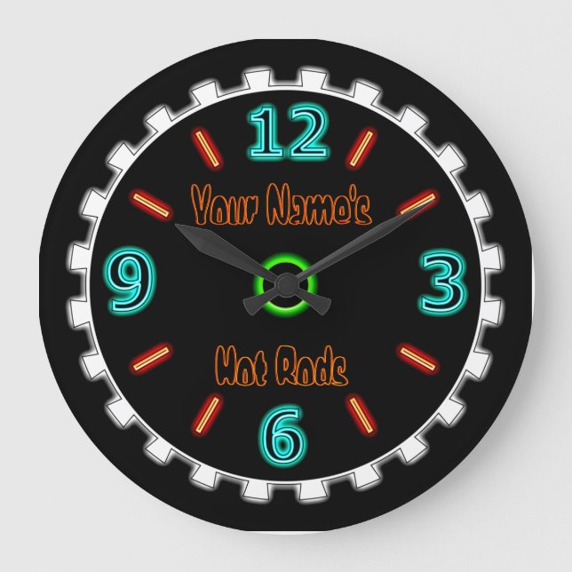 Reloj Redondo Grande Rueda Guay Faux Neon (Personalizado) (Anverso)