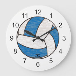 Reloj Redondo Grande Rugged Volley Ball Wall Clock Blue And White