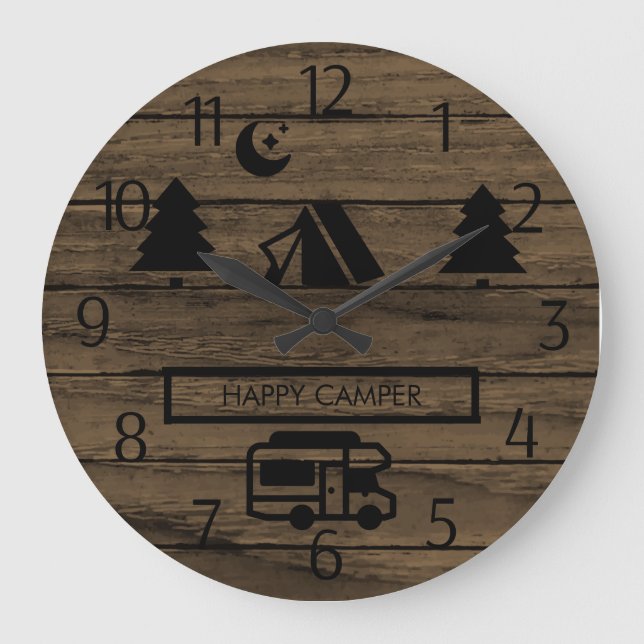 Reloj Redondo Grande Rushman Wood Happy Campers (Anverso)