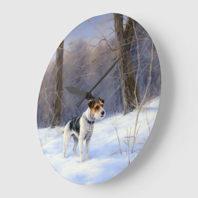 Reloj Redondo Grande Russell Terrier deja que nieve Navidades (Ángulo)