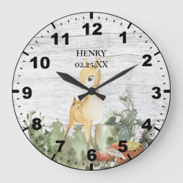 Reloj Redondo Grande Rustic Baby Fawn Deer Nature Greenery Barn Wood 