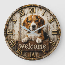 Reloj Redondo Grande Rustic Beagle Welcome Farmhouse
