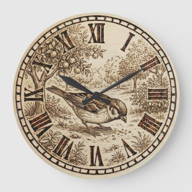 Reloj Redondo Grande Rustic Bird Wall Clock  (Anverso)