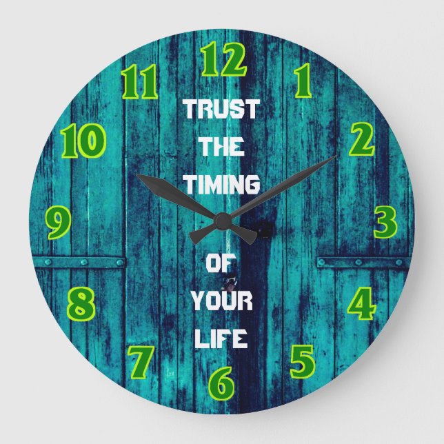 Reloj Redondo Grande Rustic blue wooden with quote beach (Anverso)