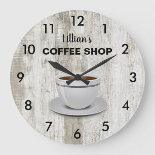 Reloj Redondo Grande Rustic But First Coffee Large Clock