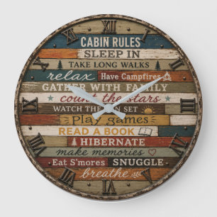 Reloj Redondo Grande Rustic Cabin Rules Wooden Lake House Lodge