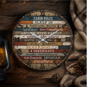 Reloj Redondo Grande Rustic Cabin Rules Wooden Lake House Lodge