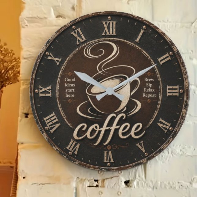 Reloj Redondo Grande Rustic Coffee Bar Decor Gift (Subido por el creador)