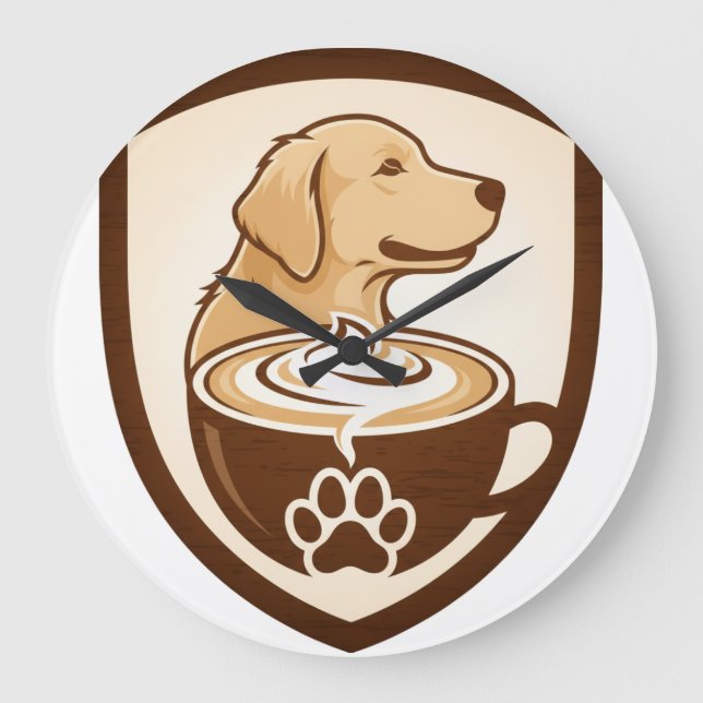 Reloj Redondo Grande Rustic Coffee & Golden Retriever Shield Logo - Cof (Anverso)