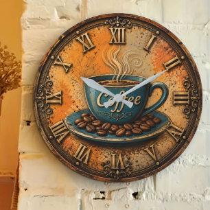Reloj Redondo Grande Rustic Coffee Vintage Farmhouse Kitchen Decor