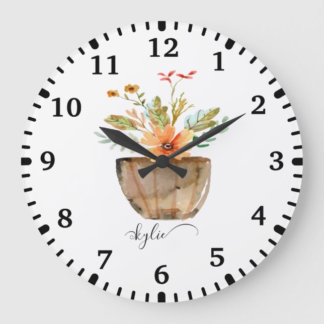 Reloj Redondo Grande Rustic Coral Painted Flowers (Anverso)