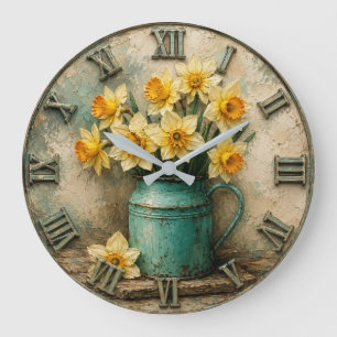 Reloj Redondo Grande Rustic Daffodil Vintage Turquoise Milk Can Floral