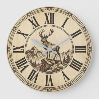 Reloj Redondo Grande Rustic Deer Mountain Wall Clock | Wood-Look Cabin