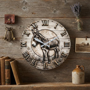 Reloj Redondo Grande Rustic Donkey Farmhouse Vintage Country Barn