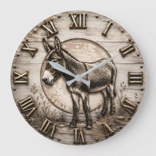 Reloj Redondo Grande Rustic Donkey Farmhouse Vintage Country Barn
