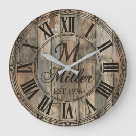 Reloj Redondo Grande Rustic Family Monogram Wall Clock | Wood-Look 