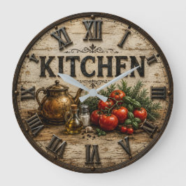Reloj Redondo Grande Rustic Farmhouse Kitchen Tomatoes & Herbs Vintage