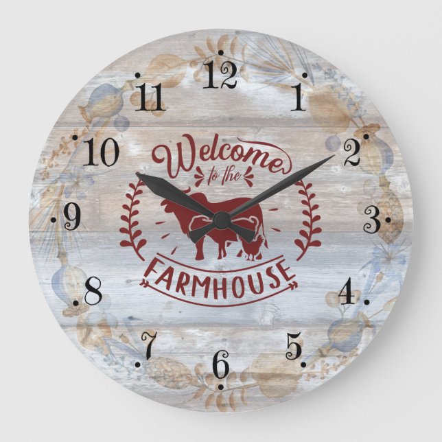 Reloj Redondo Grande Rustic Farmhouse Rooster Wall Clock (Anverso)