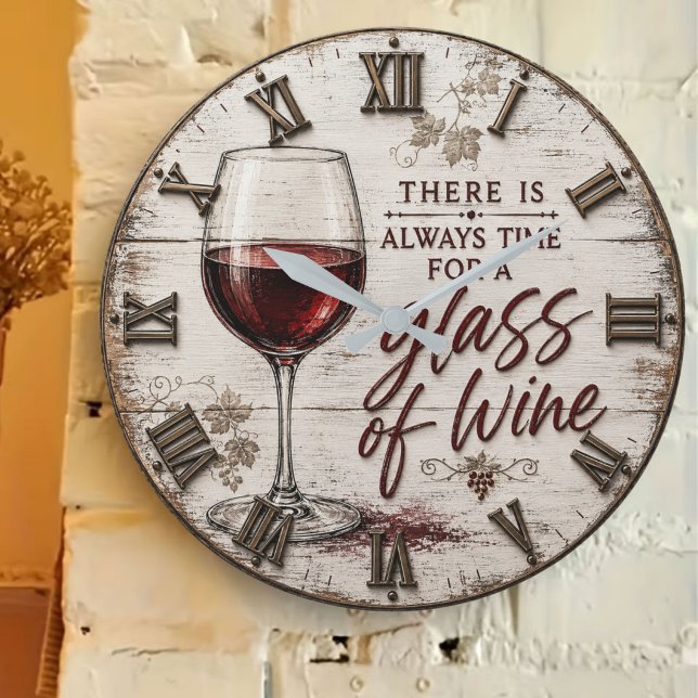Reloj Redondo Grande Rustic Farmhouse Wine Lover Gift (Subido por el creador)