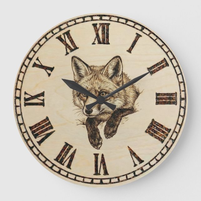 Reloj Redondo Grande Rustic Fox Wall Clock (Anverso)