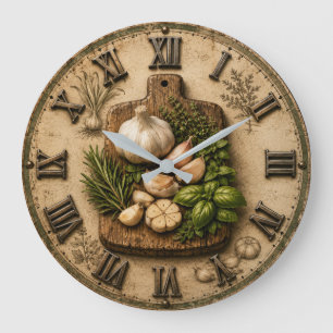 Reloj Redondo Grande Rustic Garlic & Fresh Herbs Farmhouse Kitchen 